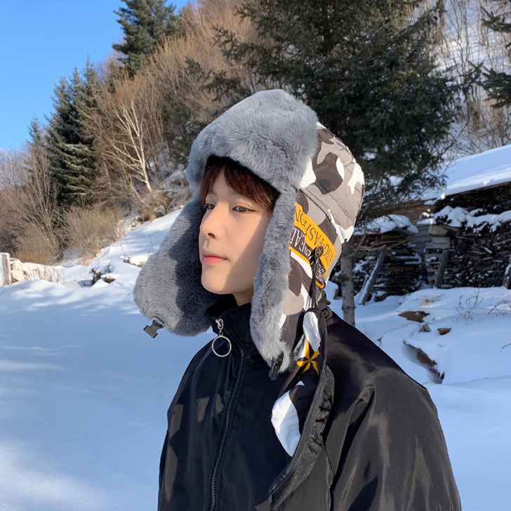 雷锋帽男冬季冬天迷彩帅气加厚保暖电动车帽子...