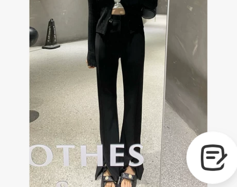 黑色弹力开叉微喇西装裤女春夏高腰垂感直筒阔...