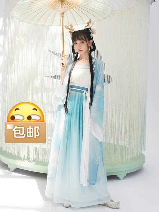 【十三余 小豆蔻儿】[天青色]印花直领对襟...