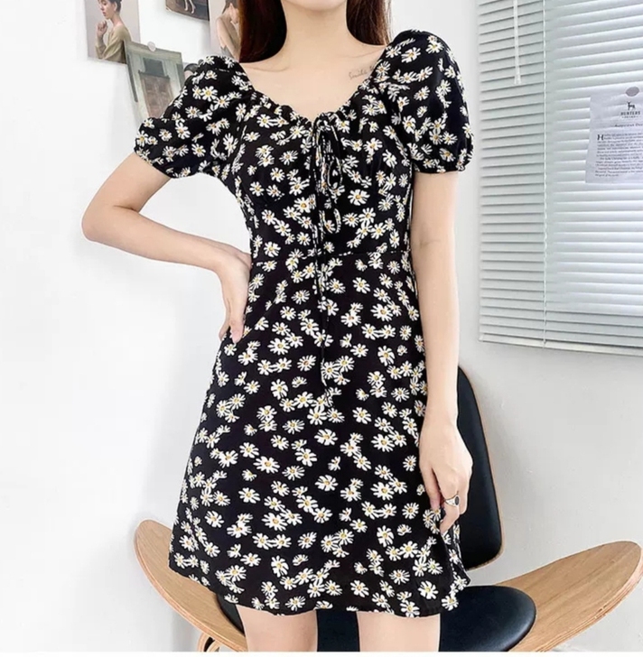 复古港风碎花连衣裙  衣服