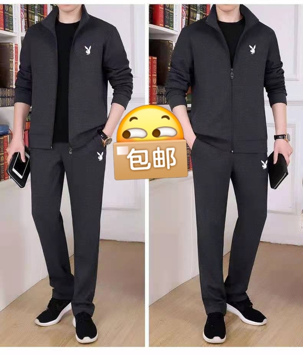 男士爸爸装运动套装加绒春秋中老年休闲套装跑...