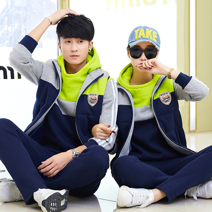 2016情侣男士运动服套装女款秋冬季加绒加...