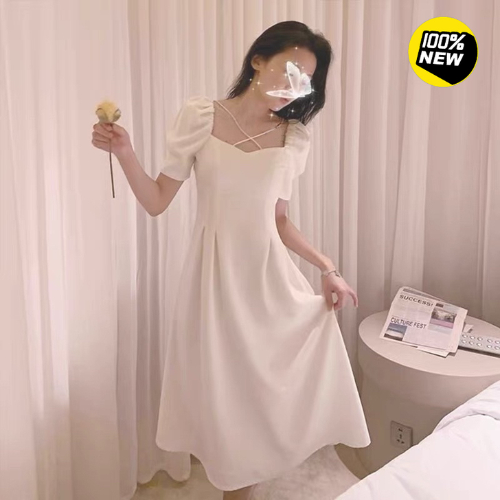 白色连衣裙子法式初恋森系炸街胖mm大码女装...