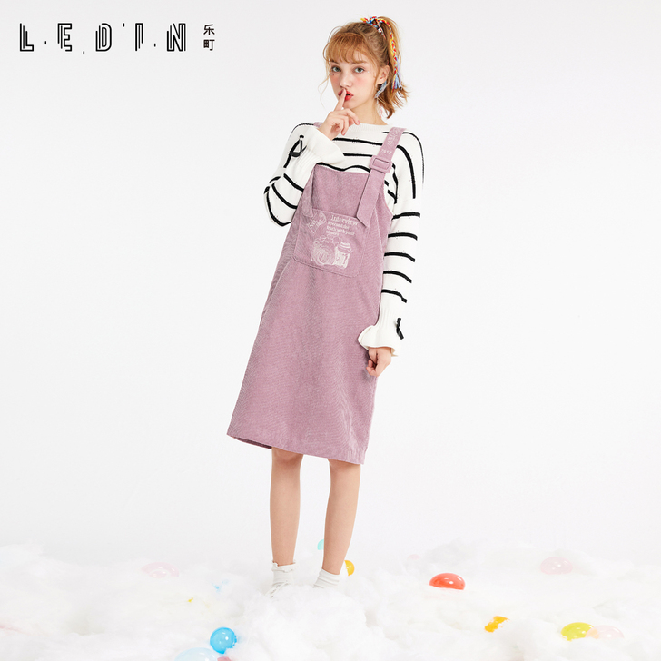 乐町2017秋装新款女装韩版气质背带裙连衣...