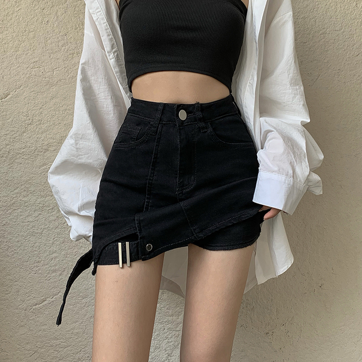 黑色牛仔半身裙女春季新款包臀裙设计感裙子时...