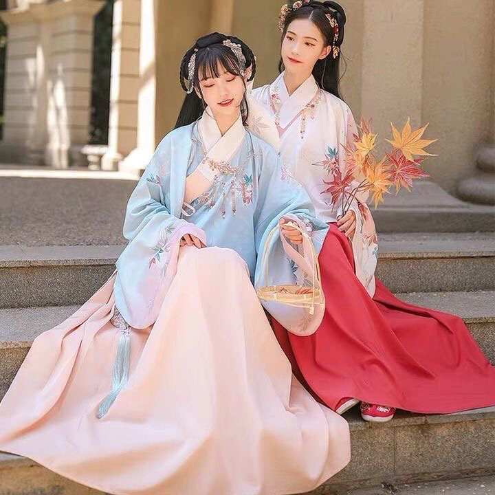 枫灵正版改良交领汉服女学生套装明制袄裙枫叶...