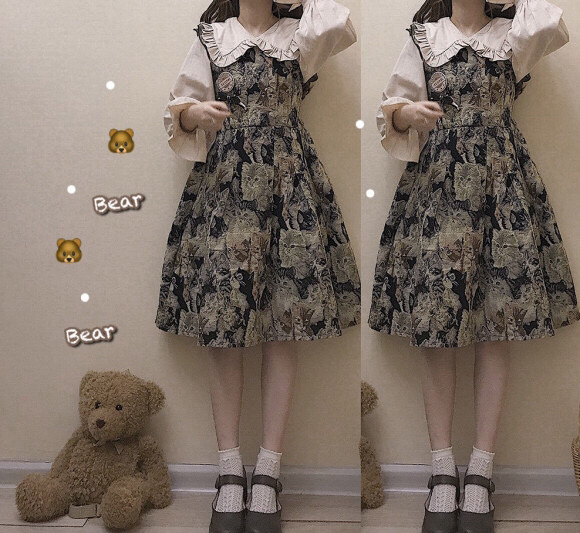 @成品布 猫咪 小熊 秋冬法式少女小众温柔...