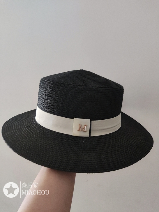 名媛风平顶礼帽女优雅气质M标蝴蝶结白色草帽...