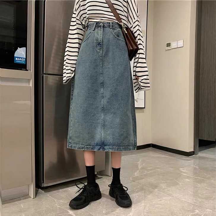 半身裙女高腰遮胯显瘦中长款梨形身材穿搭牛仔...