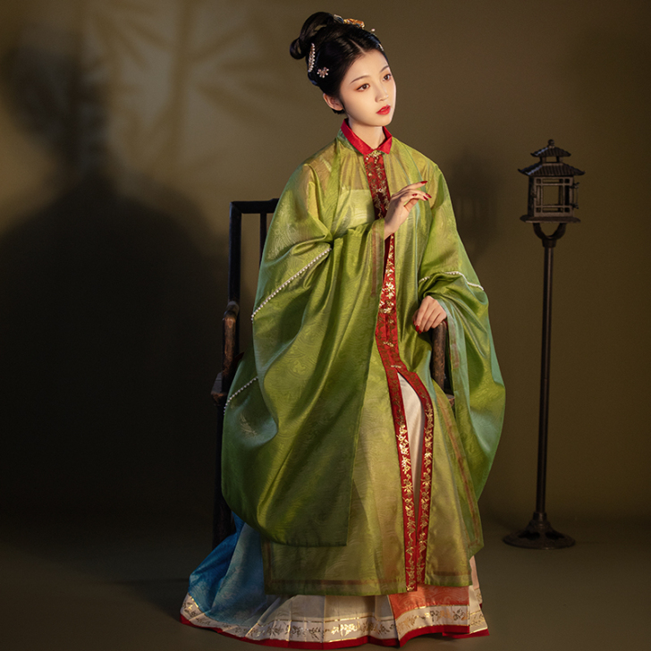【砚滨纱】明制汉服暗纹纱织金立领全贴边对襟...