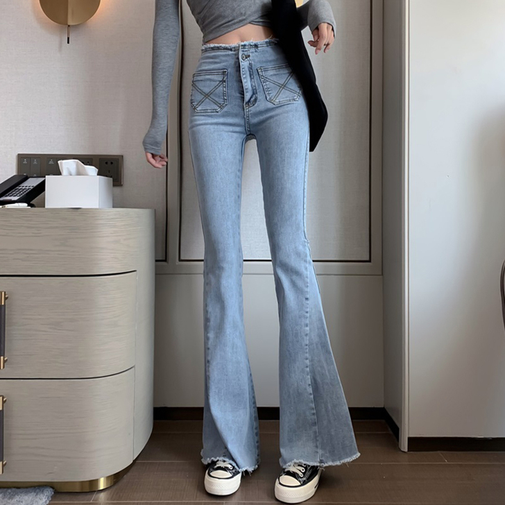 复古高腰毛边牛仔裤女2020秋季新款宽松百...