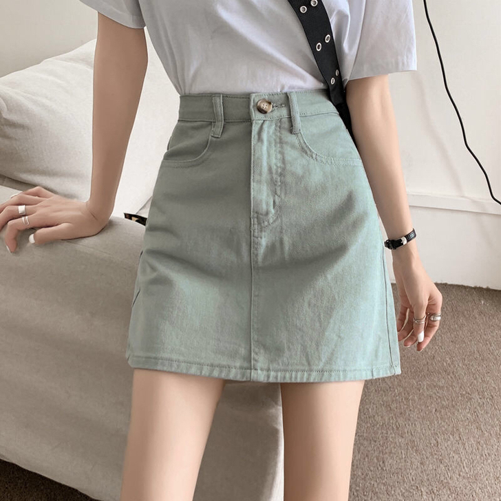 夏季韩版ins复古高腰显瘦牛仔半身裙女学生...