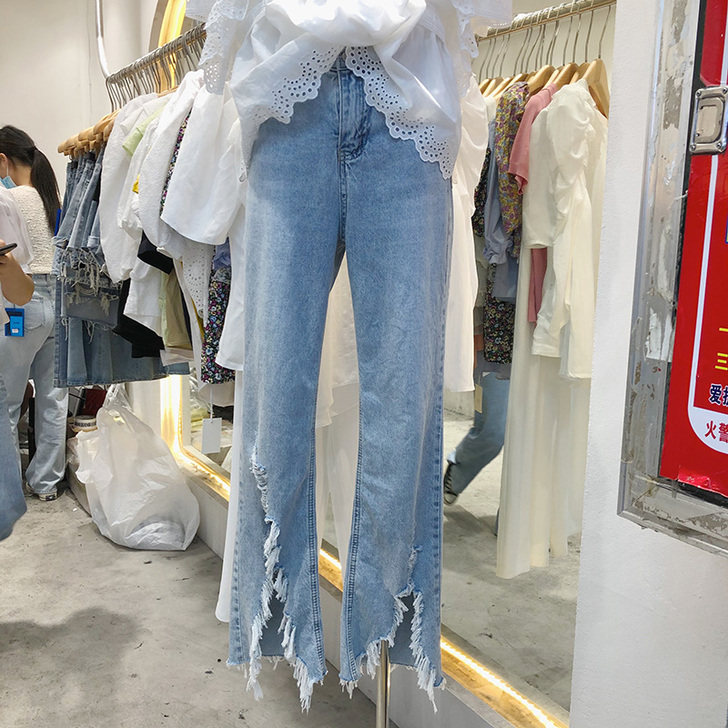 夏季韩国东大门净色百搭气质显瘦减龄喇叭裤高...