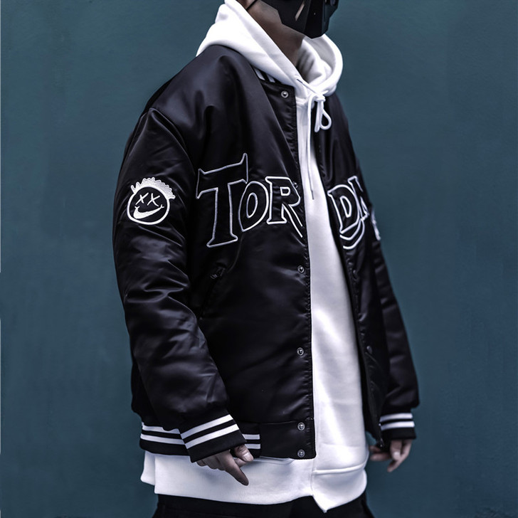 23复古vintage棒球棉服女男教练夹克...