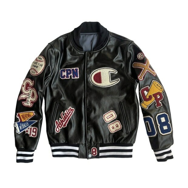 Champion海外版牛皮棒球夹克，Xl