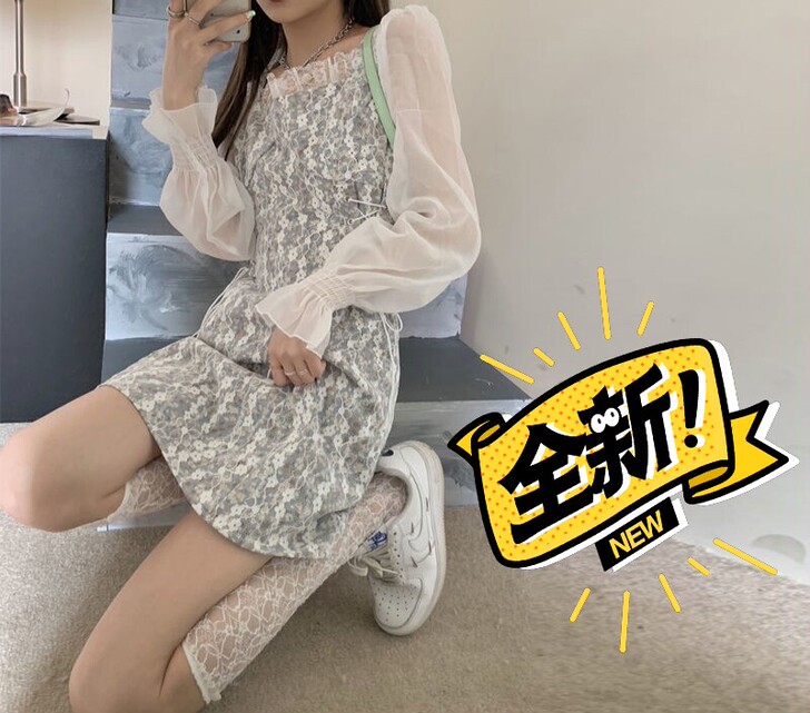 碎花雪纺连衣裙女夏季女装2021新款蕾丝小...