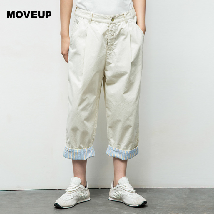 MOVEUP幻走女装春秋经典纯棉简约直筒裤...