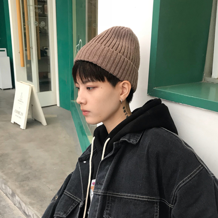 帽子秋冬针织字母标加绒毛线帽