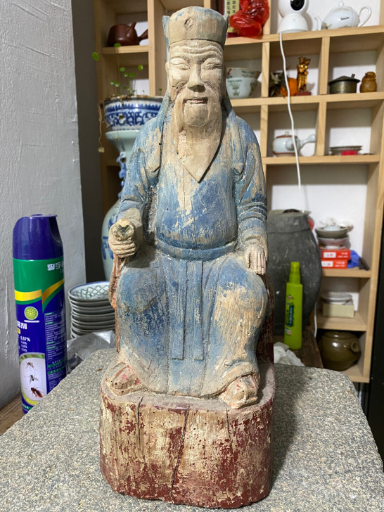 民国-财神雕刻木雕-原彩原漆。高38厚14...