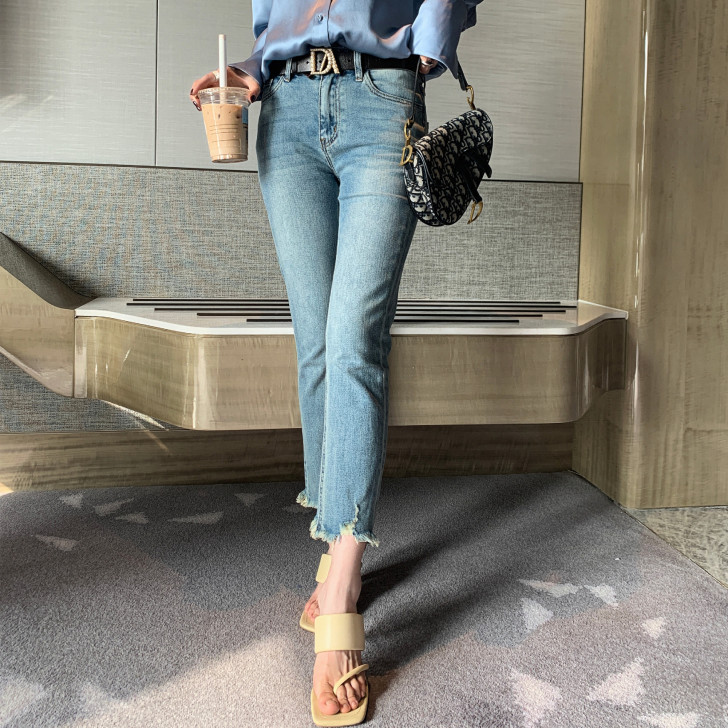 J brand浅蓝色夏季高腰显瘦小脚裤牛仔裤