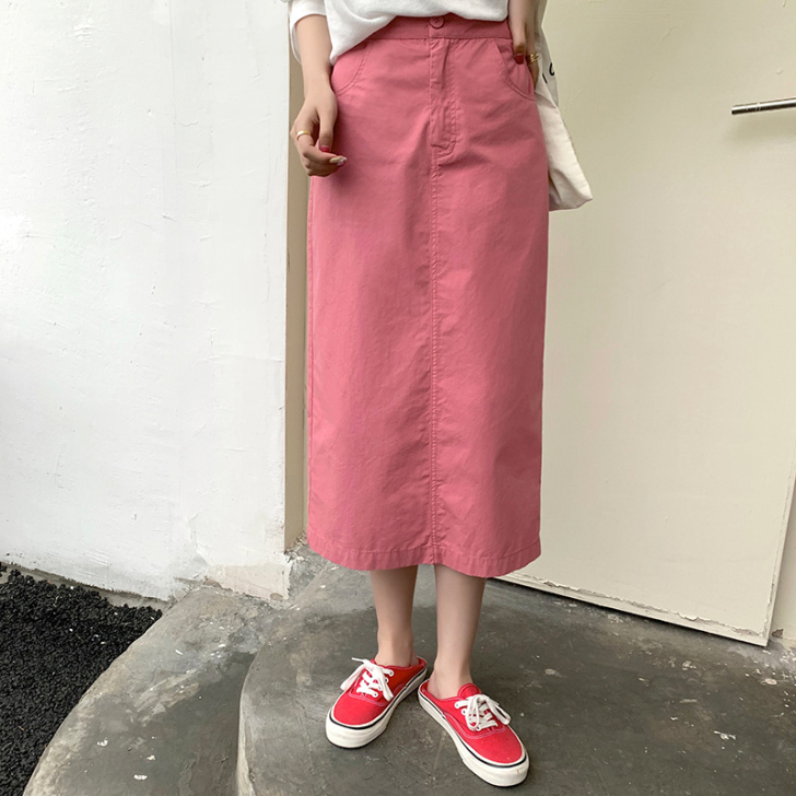 韩国chic夏装原宿休闲开叉直筒半身裙简约...
