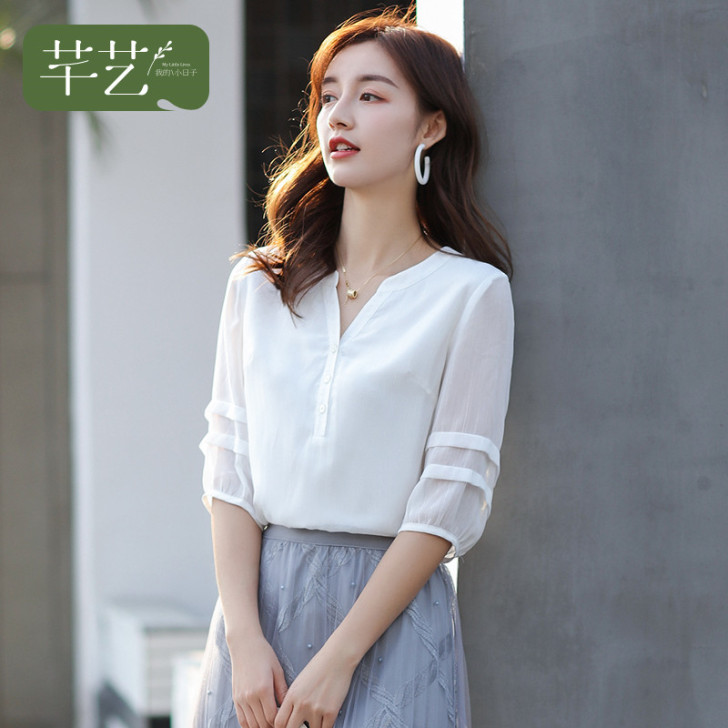 芊艺 蕾丝雪纺衫