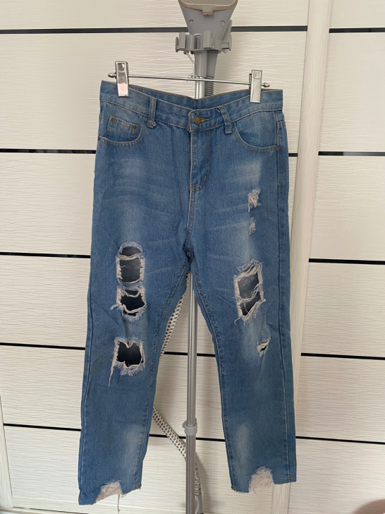 蓝色破洞牛仔裤，适合80-108斤宝宝，腰...