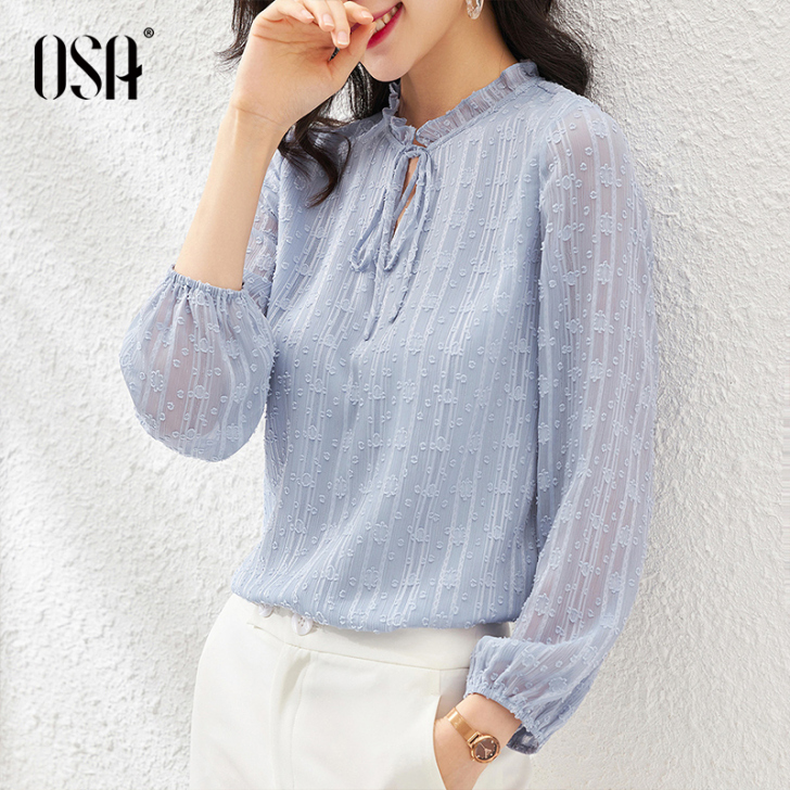 OSA 蕾丝雪纺衫很温柔。本人就试了试，太...