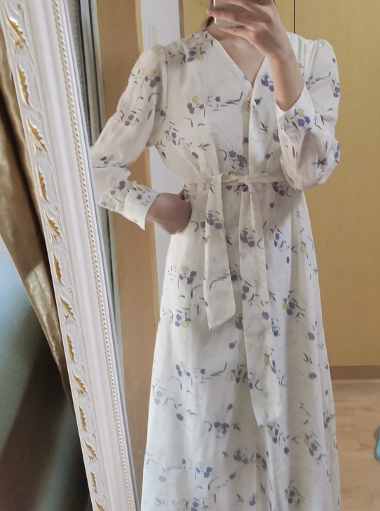 印花清新碎花长袖春秋夏女连衣裙中长款