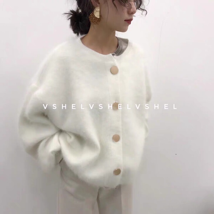 2020秋冬新款水貂绒粉色毛衣外套女慵懒风...