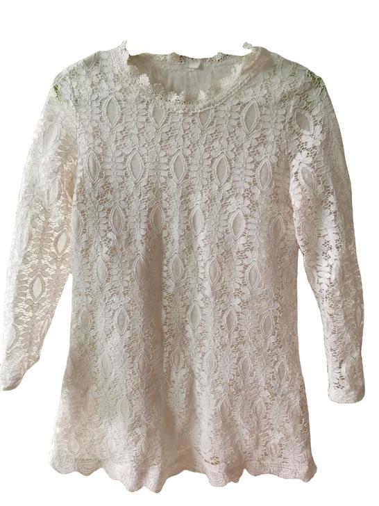 韩国蕾丝衫中长款重工蕾丝长袖套头衫镂空内搭...