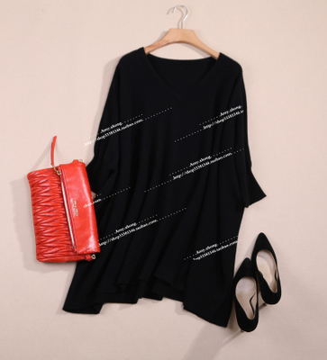 秋冬羊绒衫女套头中长款宽松V领打底毛衣大码...