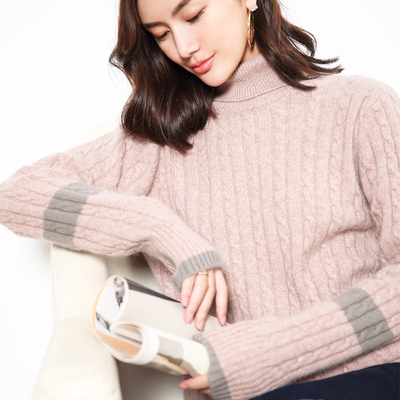 秋冬新款羊绒衫女高领宽松加厚短款毛衣花袖韩...