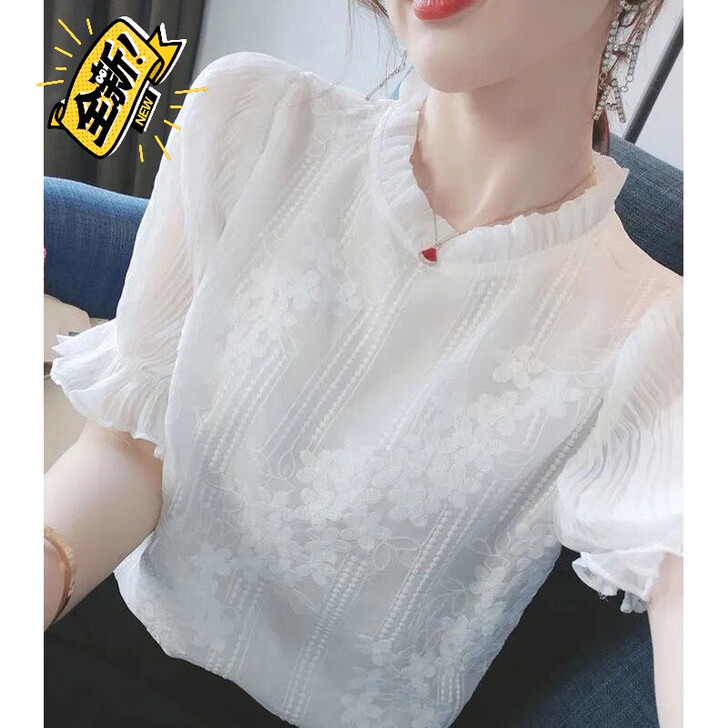 雪纺衫上衣衬衫女短袖夏季2021新款韩版洋...