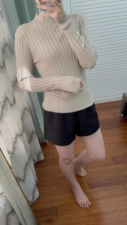 出口单 中领抽条针织衫