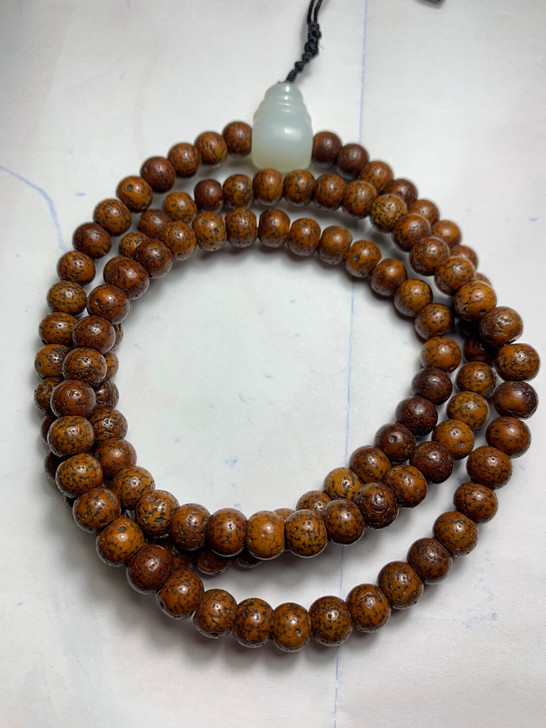 原装老星月菩提108颗，佛头是和田白玉