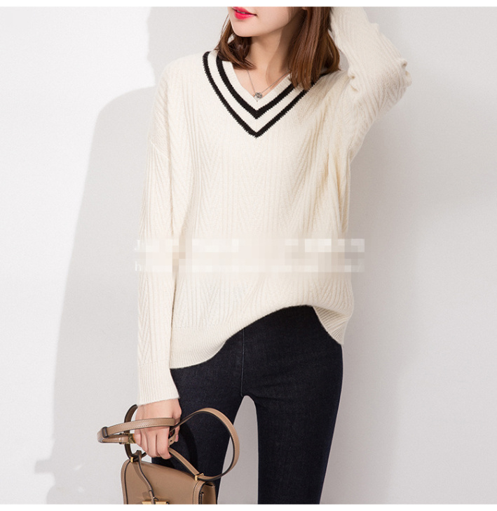 断码清仓秋冬新款羊绒衫女装宽松针织打底V领...