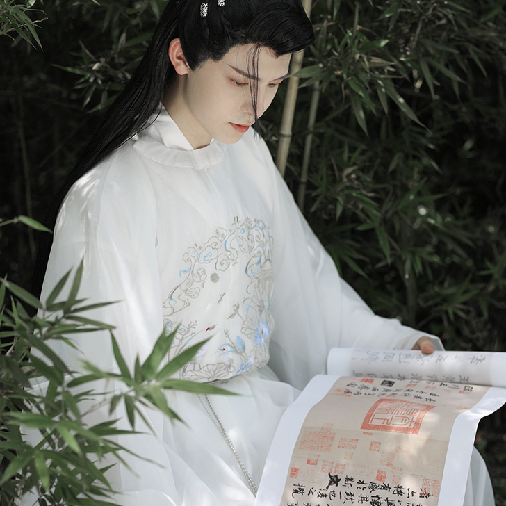 兰亭荷序茵卡蕾明制汉服女正品原创圆领袍长衫...