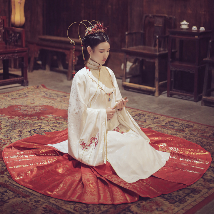 曼珠沙华:洛离池夏原创改良汉服彼岸花提花长...