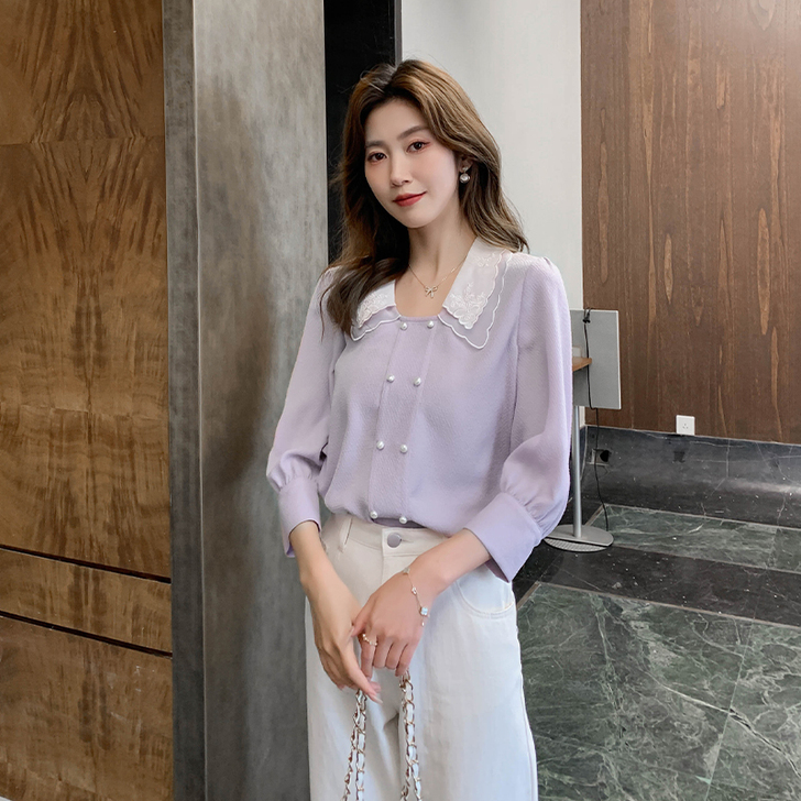 宿本 蕾丝雪纺衫 白色款L码。