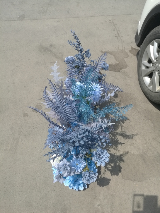 婚庆地排花路引花排雾霾蓝系列绢花台球摆件婚...