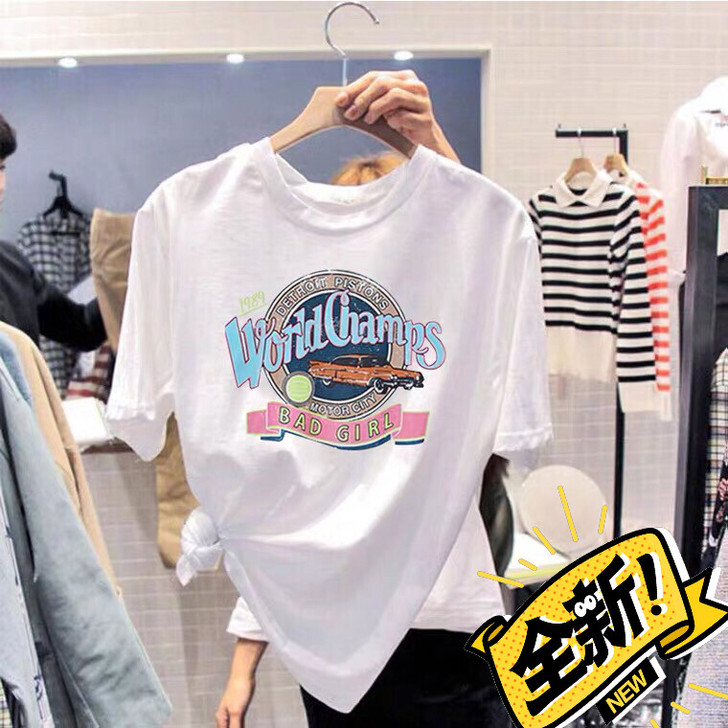 短袖T恤女2021夏季新款宽松纯棉印花上衣...