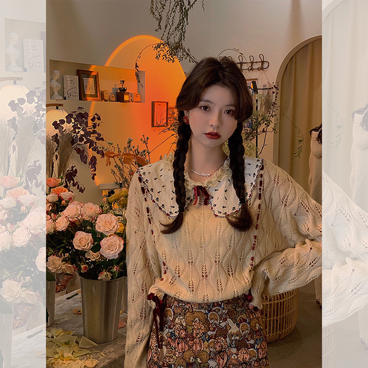 范智乔【氛围感少女】 刺绣领丝绒蝴蝶结马海...