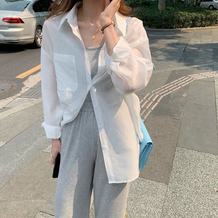 港风防晒衬衫女外穿百搭夏季薄款设计感小众轻...