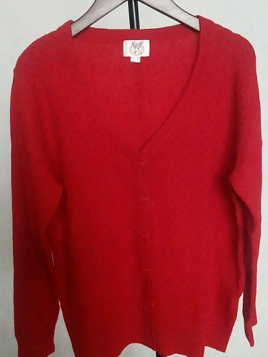 大红色纯羊绒开衫 无吊牌 商标水洗都有 鹿...