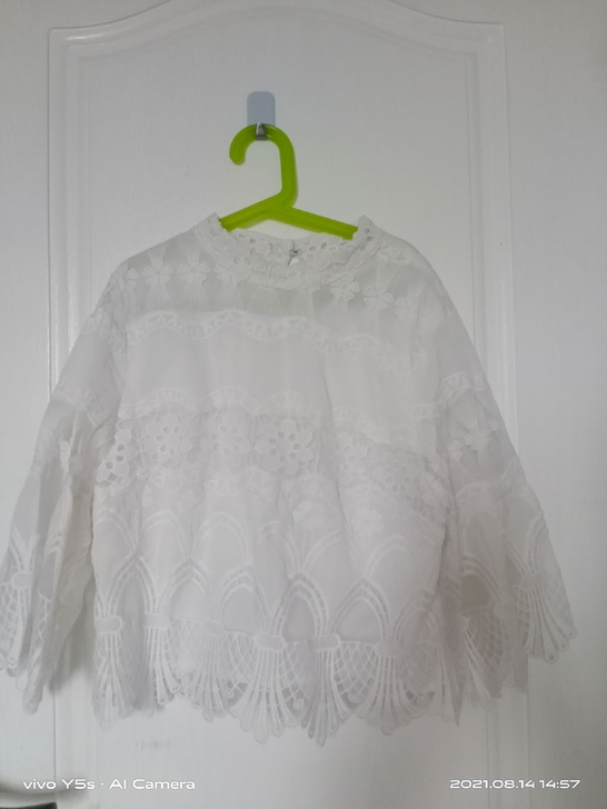 甜美白色短袖蕾丝衫女时尚洋气镂空漂亮小衫