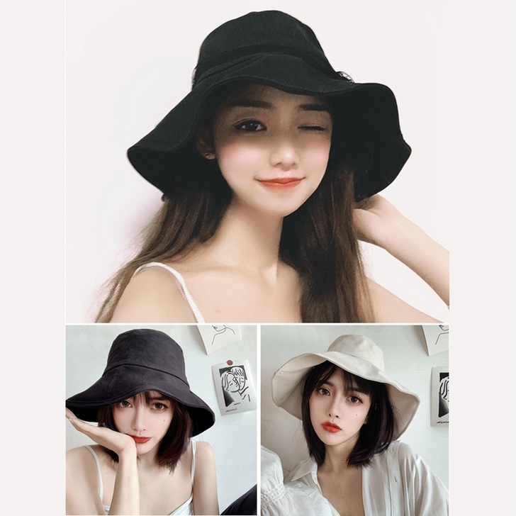 全新 仅试带 黑色渔夫帽女夏遮脸百搭遮阳帽...