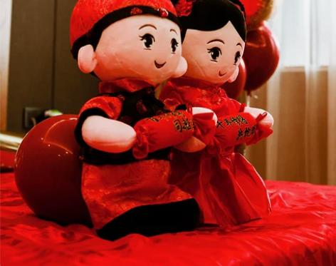 曼恒 压床娃娃抱枕一对 结婚高档中式婚礼结...