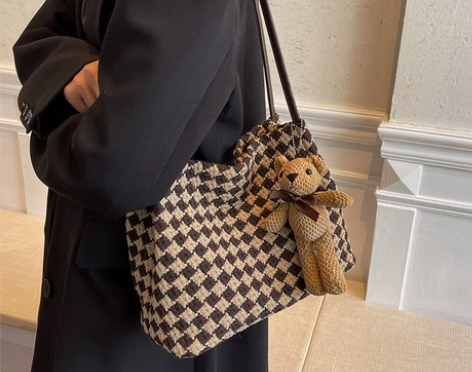 格子包包女大容量2021新款时尚高级质感单...