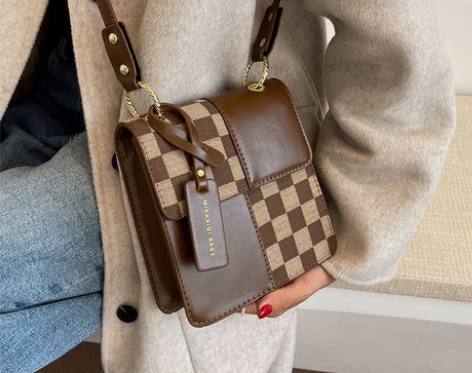 棋盘格手提小包包女2022夏季新款高级感小...